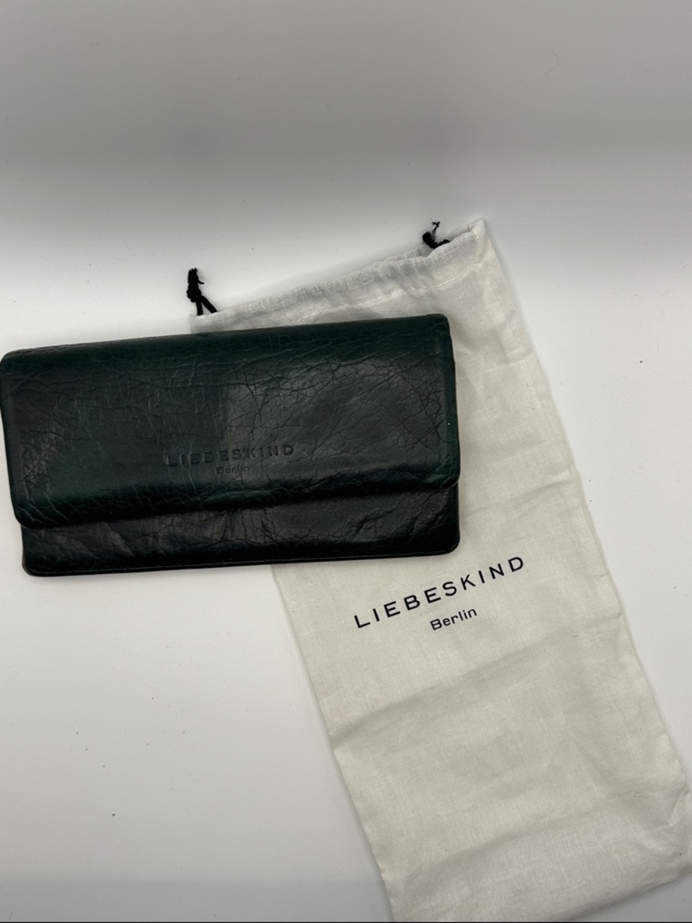 Liebeskind Deep Green Leather SLAM Wallet with Snap Closure